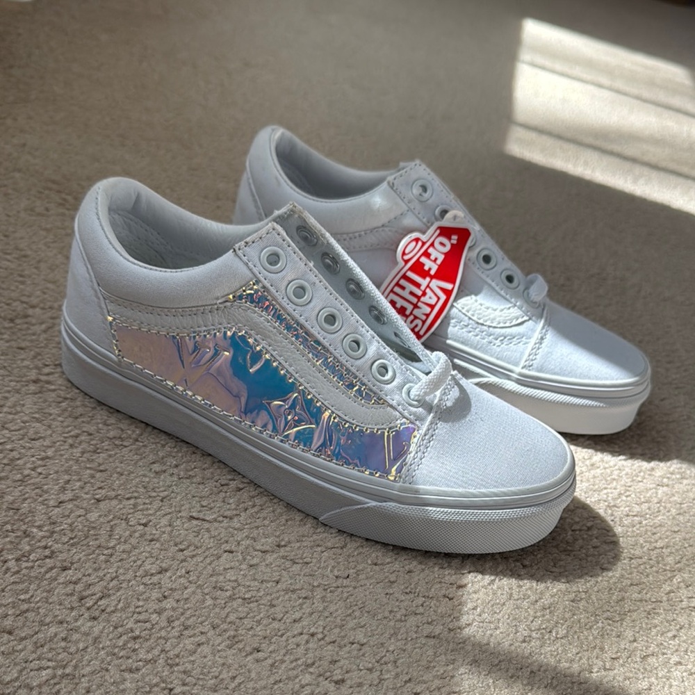 White Sneakers with Holographic Detail